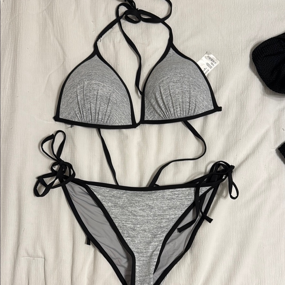 H&M Gray and Black Bikini Set Sleek Design